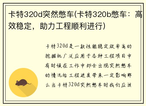 卡特320d突然憋车(卡特320b憋车：高效稳定，助力工程顺利进行)