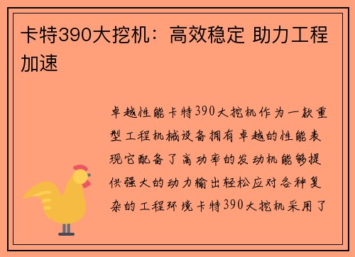 卡特390大挖机：高效稳定 助力工程加速