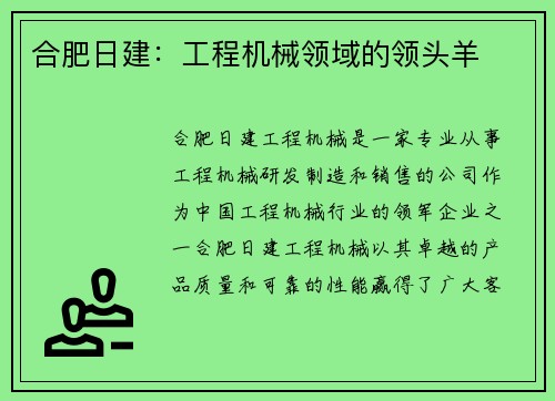 合肥日建：工程机械领域的领头羊